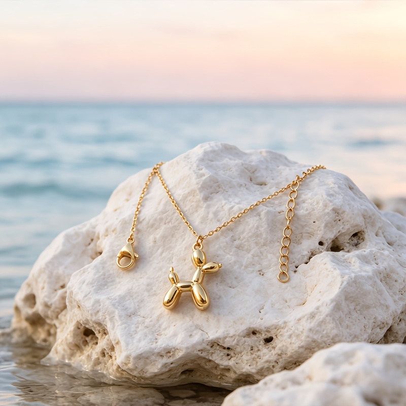 Stylish Cartoon Dog Pendant Necklace, 18K Golden Plated